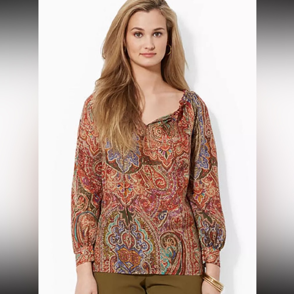LAUREN RALPH PAISLEY PRINT SILK TOP BLOUSE SIZE XS  was $158
